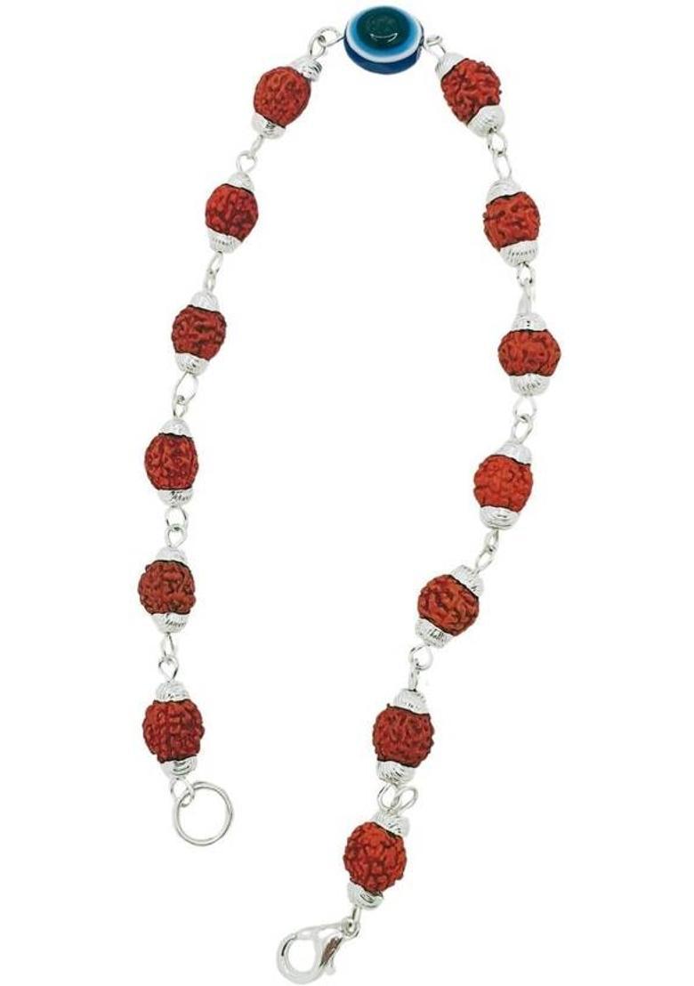 Rudraksha, Evil Eye Silver Charm Bracelet - Indya