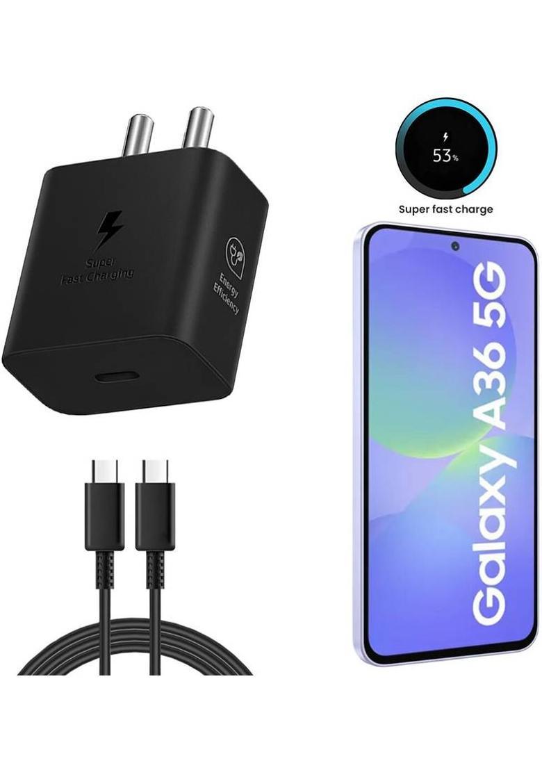 MAK 25 W Quick Charge 3.1 A Wall Charger for Mobile with Detachable Cable&nbsp;&nbsp;(Black Super Fast Charger for Samsung Galaxy A36 5g Charger Adapter) - Indya