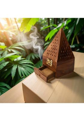 VIAPRADHAN Handmade Wooden Pyramid Incense Cone & Stick Holder – 1 Pc Wooden Incense Holder&nbsp;&nbsp;(Brown)