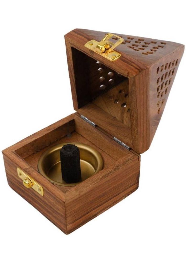 VIAPRADHAN Handmade Wooden Pyramid Incense Cone & Stick Holder – 1 Pc Wooden Incense Holder&nbsp;&nbsp;(Brown) - Indya