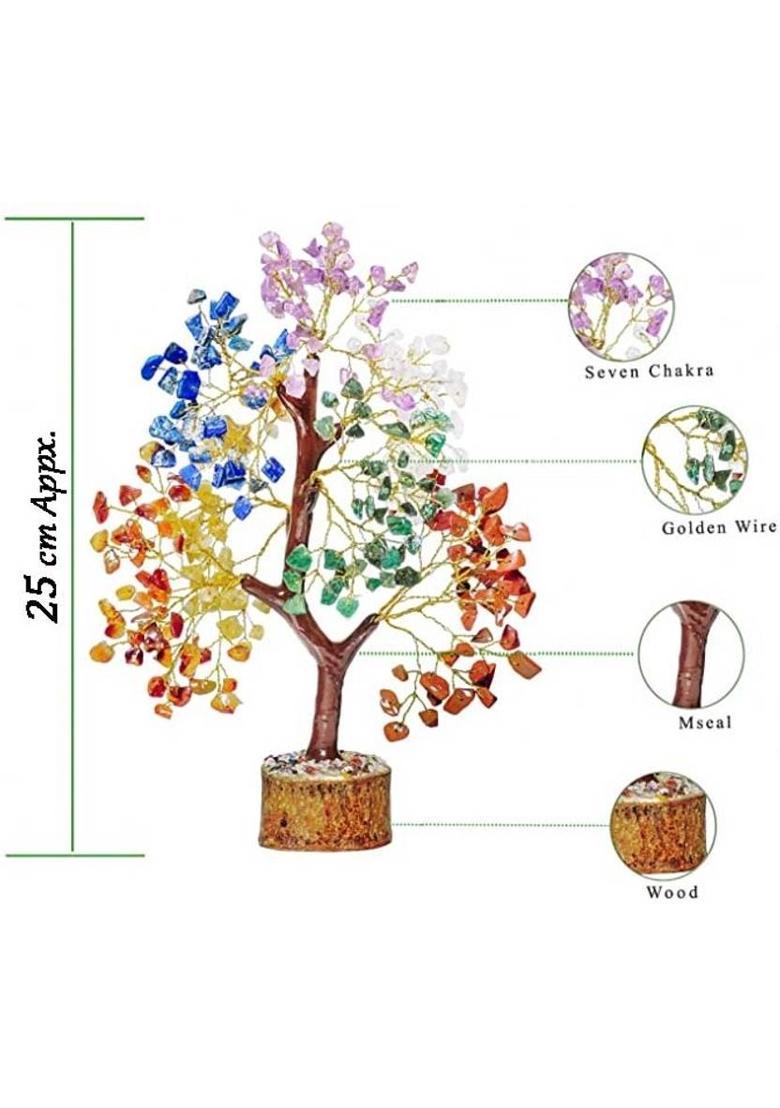 RESHAMM LIFE CARE Seven Chakra Tree with PENDANT & FRAGRANCE DIYA for Balancing Chakra, Decor 1pc Decorative Showpiece - 25 cm&nbsp;&nbsp;(Crystal, Wood, Stone, Peach) - Indya
