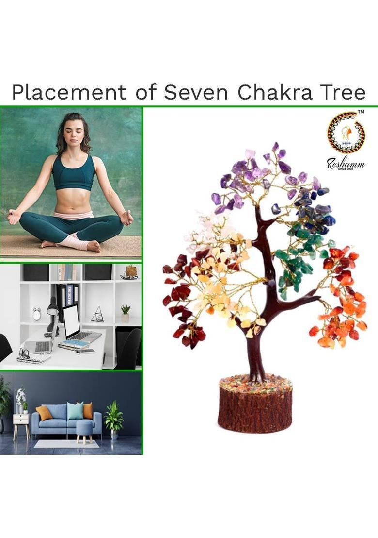 RESHAMM LIFE CARE Seven Chakra Tree with PENDANT & FRAGRANCE DIYA for Balancing Chakra, Decor 1pc Decorative Showpiece - 25 cm&nbsp;&nbsp;(Crystal, Wood, Stone, Peach) - Indya