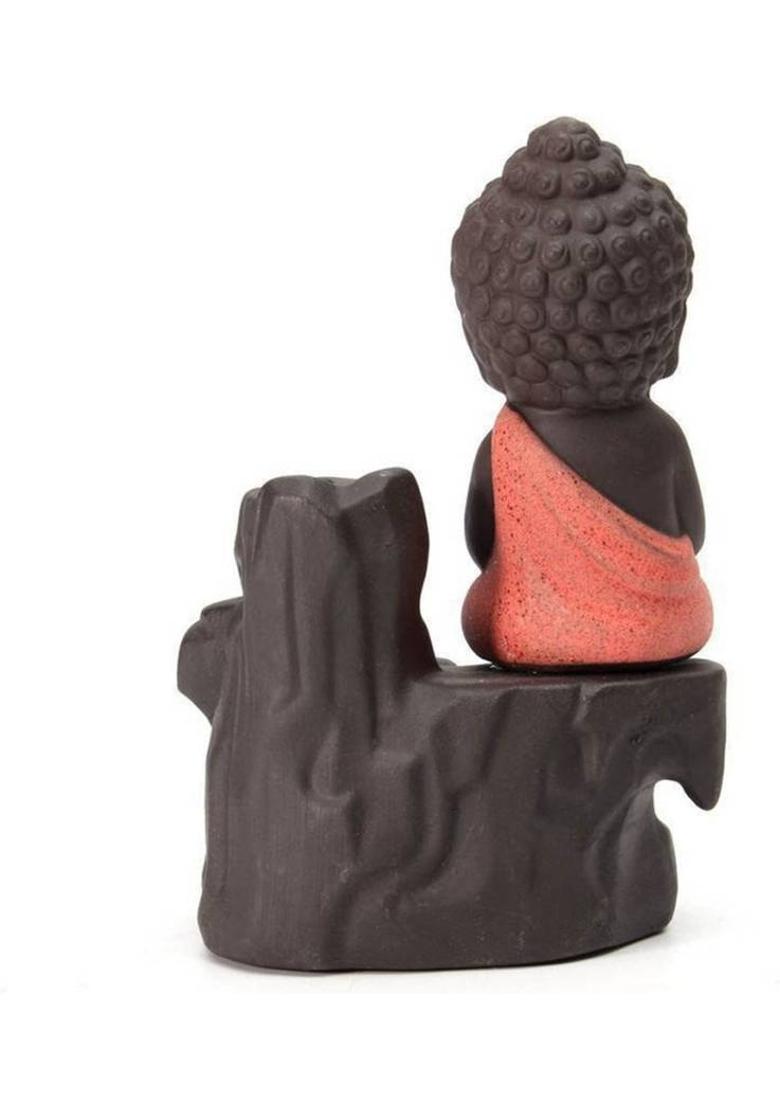 AROHI ENTERPRISES Meditating Monk Buddha Backflow Incense Burner With Free 20 Incense Stick Decorative Showpiece - 12 cm&nbsp;&nbsp;(Polyresin, Black, Gold) - Indya