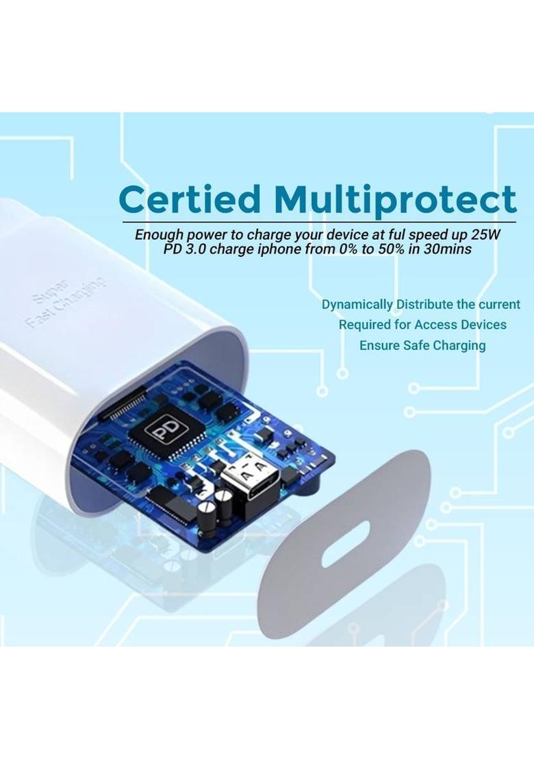 MAK 25 W Quick Charge 3.1 A Wall Charger for Mobile with Detachable Cable&nbsp;&nbsp;(White Superfast Charger Compatible for Samsung Galaxy F15 5g Charger Adapter) - Indya