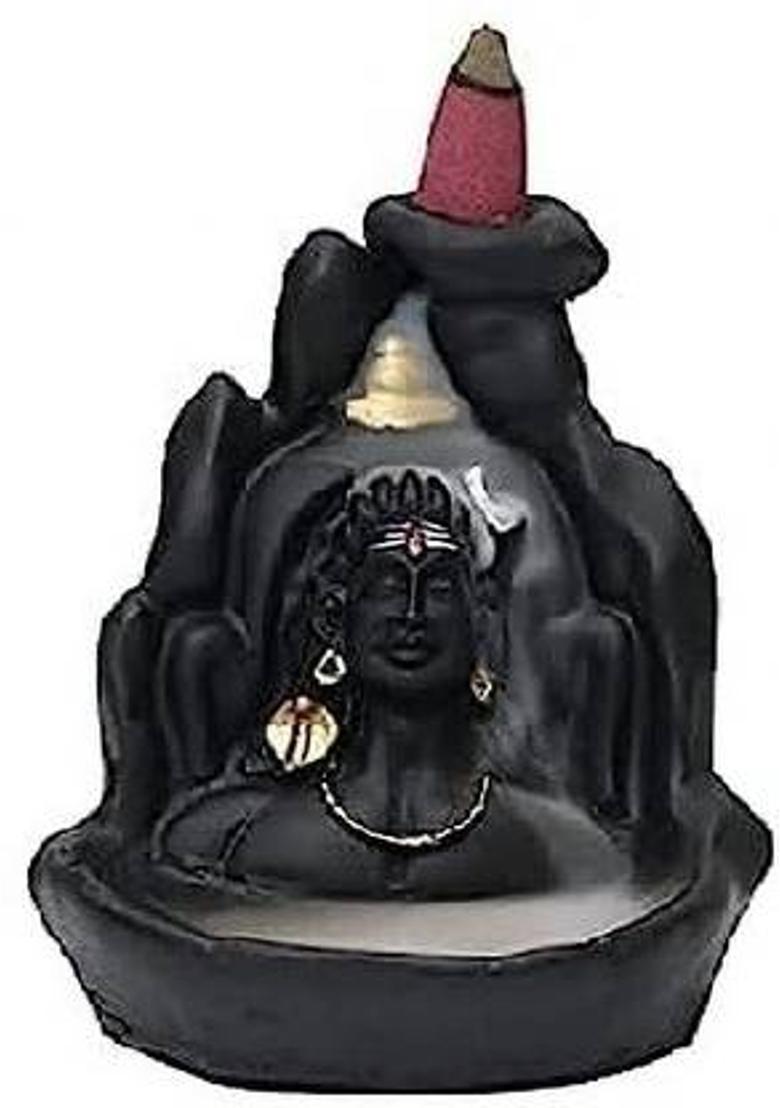 OCTIN Handcrafted Adiyogi Shiv Shankar Mahadev Smoke Backflow Fountain With 51 Cones Polyresin Incense Holder&nbsp;&nbsp;(Black) - Indya