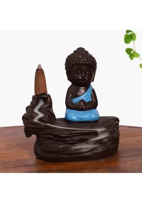 SMILES GIFT Multicolor Prayer Buddha Idol With 8 Incense Backflow Smoke Fountain | For Table Decorative Showpiece - 10.24 cm&nbsp;&nbsp;(Polyresin, Blue)