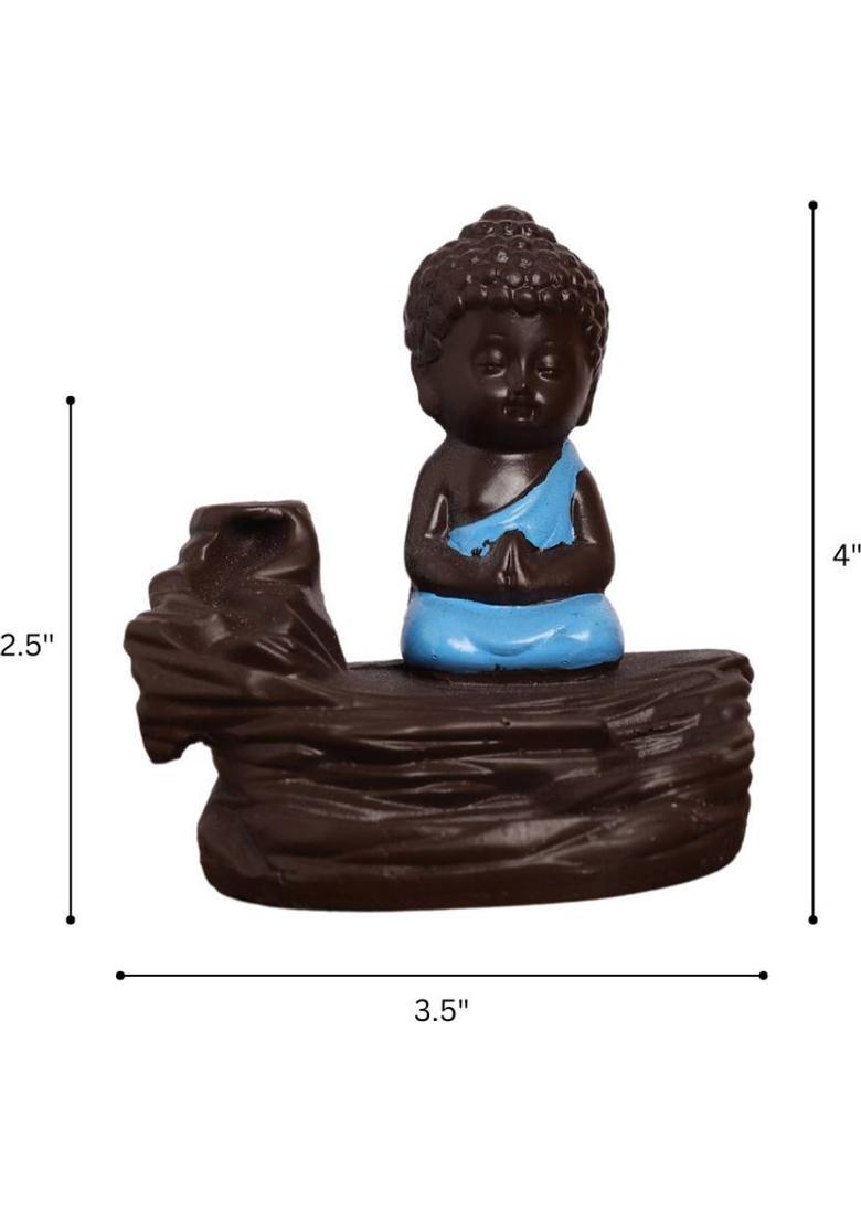 SMILES GIFT Multicolor Prayer Buddha Idol With 8 Incense Backflow Smoke Fountain | For Table Decorative Showpiece - 10.24 cm&nbsp;&nbsp;(Polyresin, Blue) - Indya