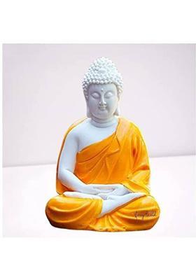 Turtlefly Handcrafted Polymarble Meditation/Dhyan Buddha Statue- YELLOW & WHITE Decorative Showpiece - 13.2 cm&nbsp;&nbsp;(Polyresin, White)