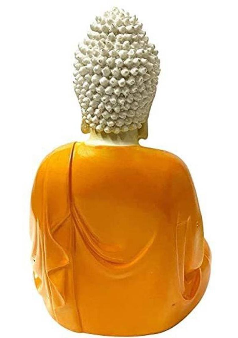 Turtlefly Handcrafted Polymarble Meditation/Dhyan Buddha Statue- YELLOW & WHITE Decorative Showpiece - 13.2 cm&nbsp;&nbsp;(Polyresin, White) - Indya