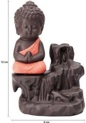The Craft Store Meditating Little baby Monk Buddha Smoke Backflow Cone Incense Holder With 20 Incense Cones Decorative Showpiece - 12 cm Showpiece Figurene Polyresin Incense Holder Set&nbsp;&nbsp;(Multicolor)