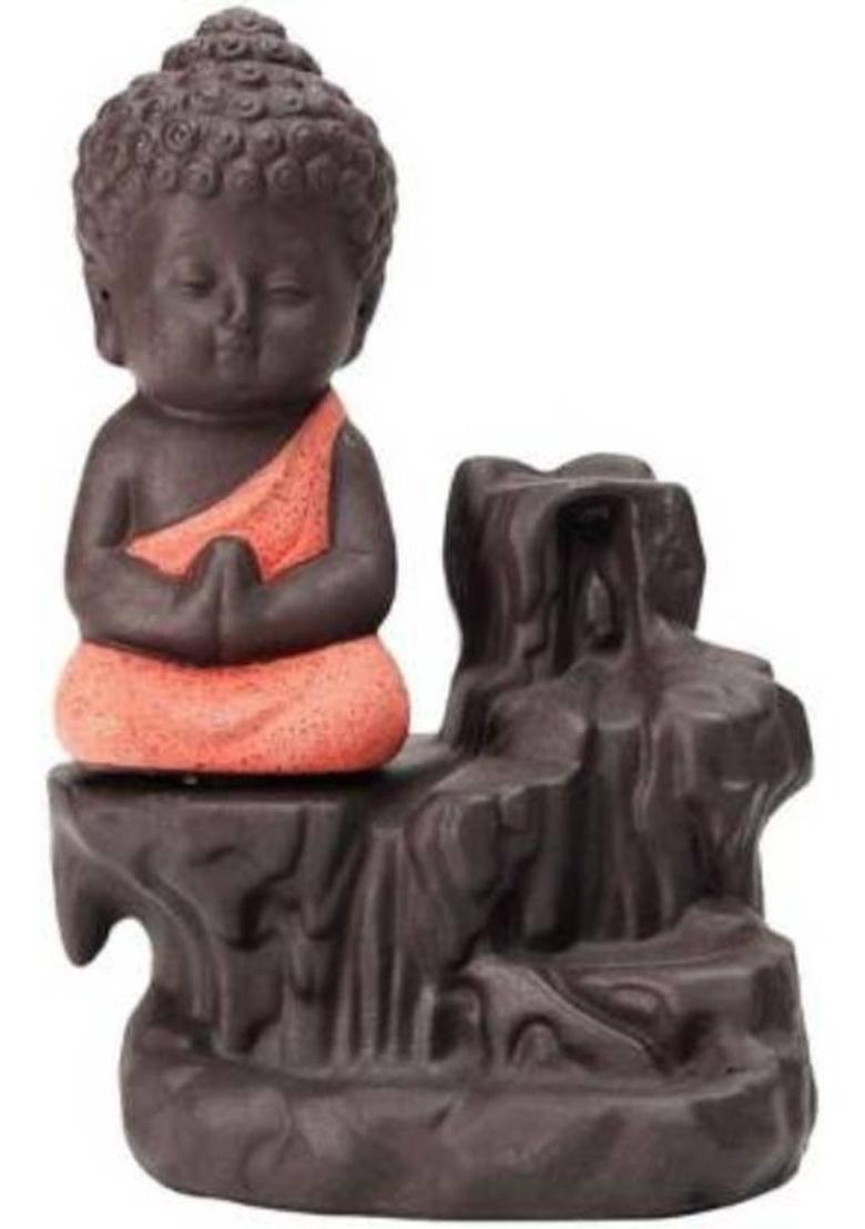 The Craft Store Meditating Little baby Monk Buddha Smoke Backflow Cone Incense Holder With 20 Incense Cones Decorative Showpiece - 12 cm Showpiece Figurene Polyresin Incense Holder Set&nbsp;&nbsp;(Multicolor) - Indya