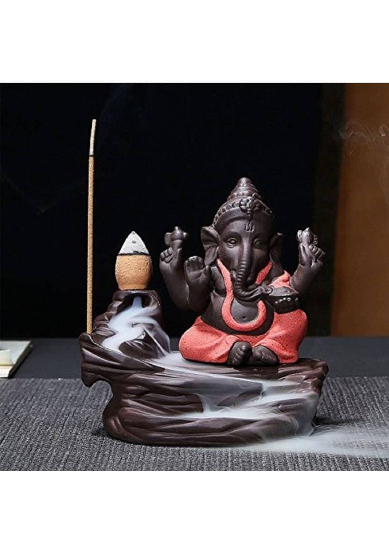 Somapa Lord Ganesha Backflow Incense Burner With 10 Incense Sticks Polyresin Incense Holder Set&nbsp;&nbsp;(Multicolor) - Indya