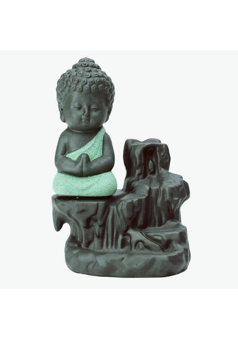 AapnoCrafts Maditating Monk Buddha Smoke Back flow Cone Incense Holder- With 10 Free Incence Cones Decorative Showpiece - 12 cm&nbsp;&nbsp;(Polyresin, Multicolor) - Indya