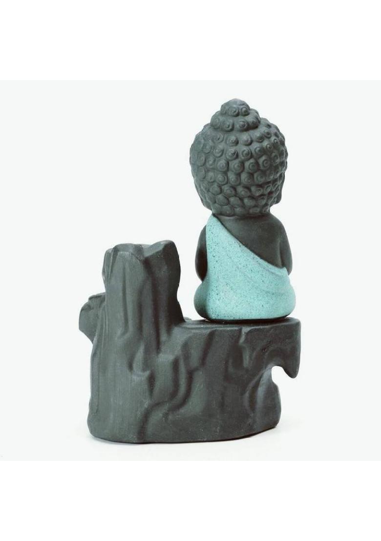 AapnoCrafts Maditating Monk Buddha Smoke Back flow Cone Incense Holder- With 10 Free Incence Cones Decorative Showpiece - 12 cm&nbsp;&nbsp;(Polyresin, Multicolor) - Indya