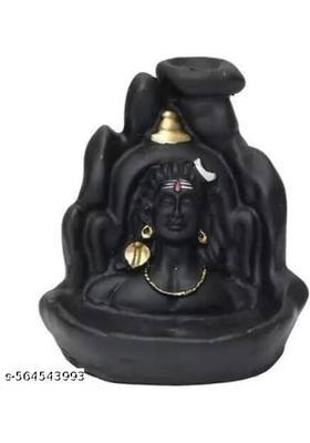 Soft Touch Decor Lord Adiyogi Smoke Waterfall Mahadev | Shiva Backflow Cone Incense Holder Decorative Showpiece - 4 cm&nbsp;&nbsp;(Resin, Black)