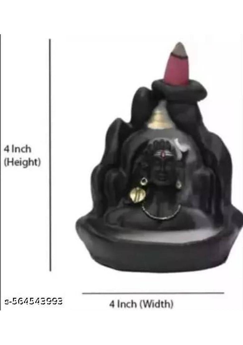 Soft Touch Decor Lord Adiyogi Smoke Waterfall Mahadev | Shiva Backflow Cone Incense Holder Decorative Showpiece - 4 cm&nbsp;&nbsp;(Resin, Black) - Indya