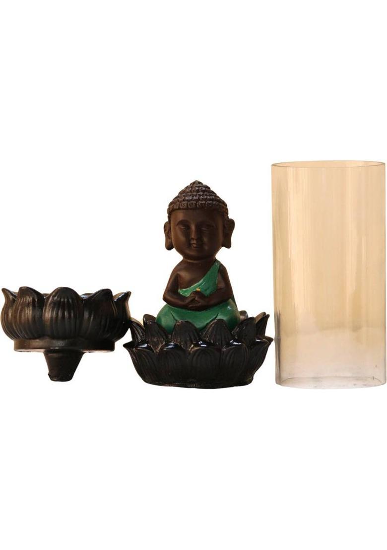 BECKON VENTURE Graceful Resin Smoke Buddha with 10 Backflow Incense Sticks For Home Gift Items Decorative Showpiece - 23 cm&nbsp;&nbsp;(Glass, Polyresin, Multicolor) - Indya