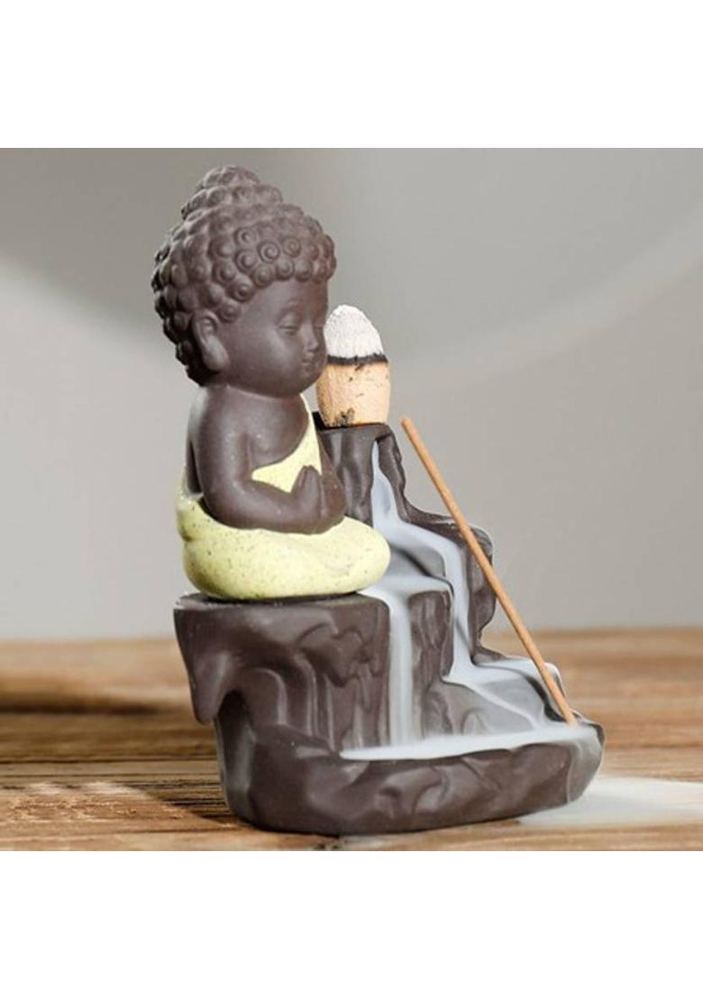 Samarth Buddha Backflow Smoke Fountain Showpiece with Scented Cone Incense (Pack of 1) Decorative Showpiece - 11 cm&nbsp;&nbsp;(Polyresin, Yellow) - Indya