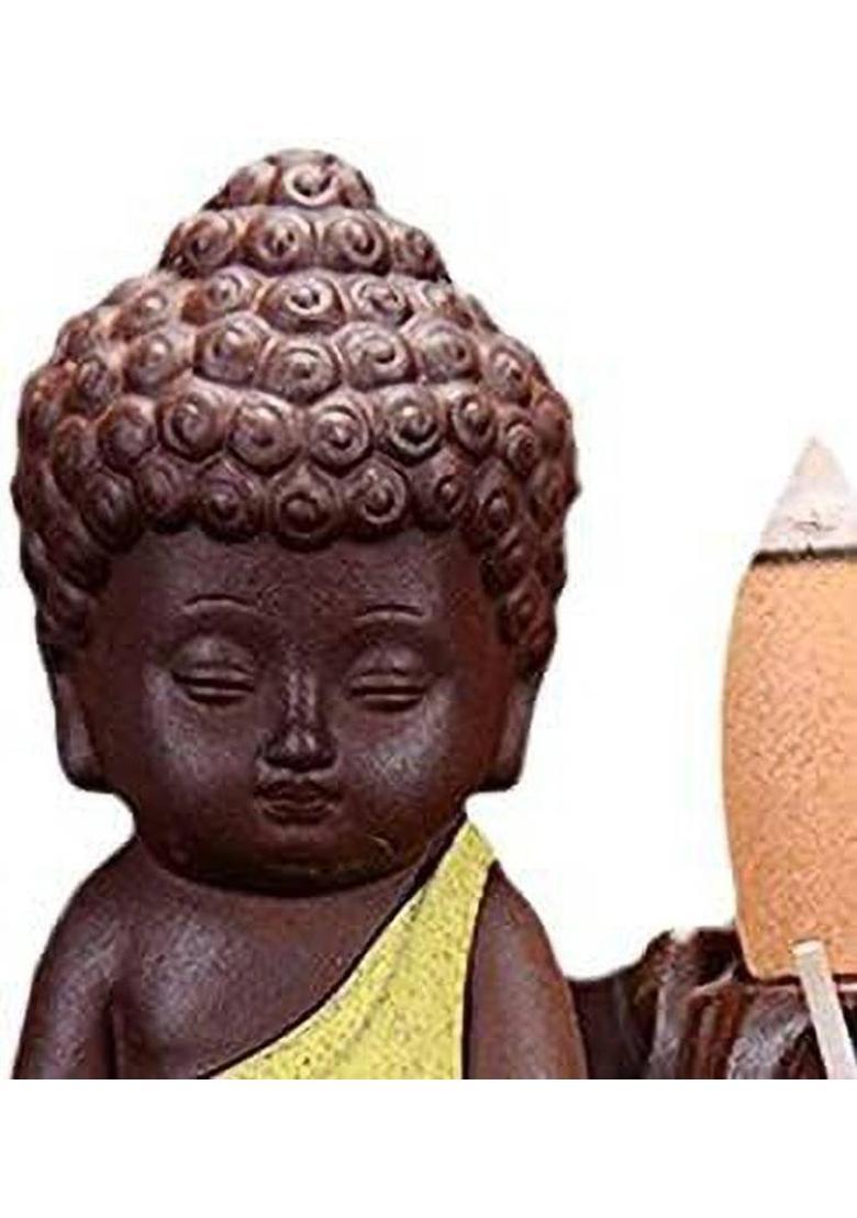 Samarth Buddha Backflow Smoke Fountain Showpiece with Scented Cone Incense (Pack of 1) Decorative Showpiece - 11 cm&nbsp;&nbsp;(Polyresin, Yellow) - Indya