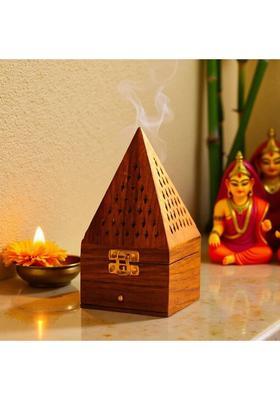 VIAPRADHAN Pyramid Shape Wooden Incense Holder Box for Aromatherapy & Temple Use Wooden Incense Holder&nbsp;&nbsp;(Brown)