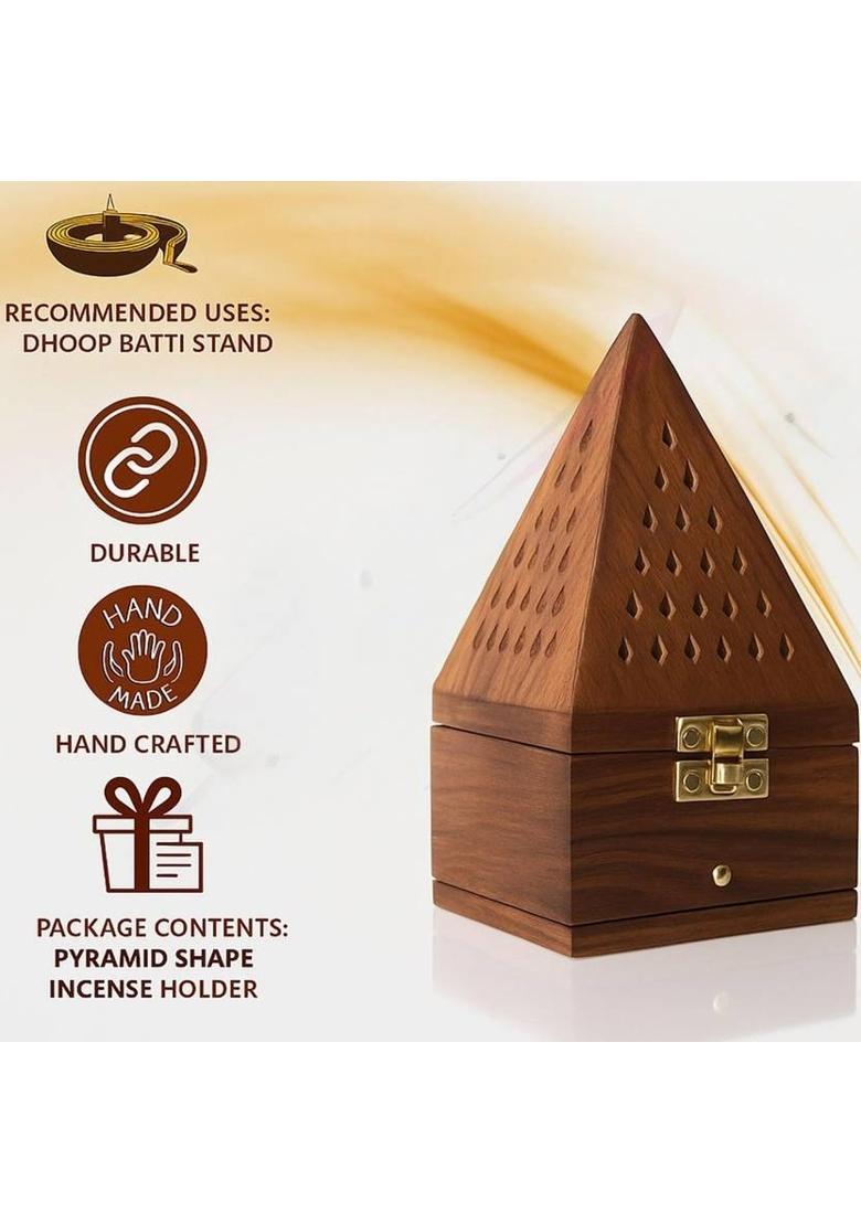 VIAPRADHAN Pyramid Shape Wooden Incense Holder Box for Aromatherapy & Temple Use Wooden Incense Holder&nbsp;&nbsp;(Brown) - Indya