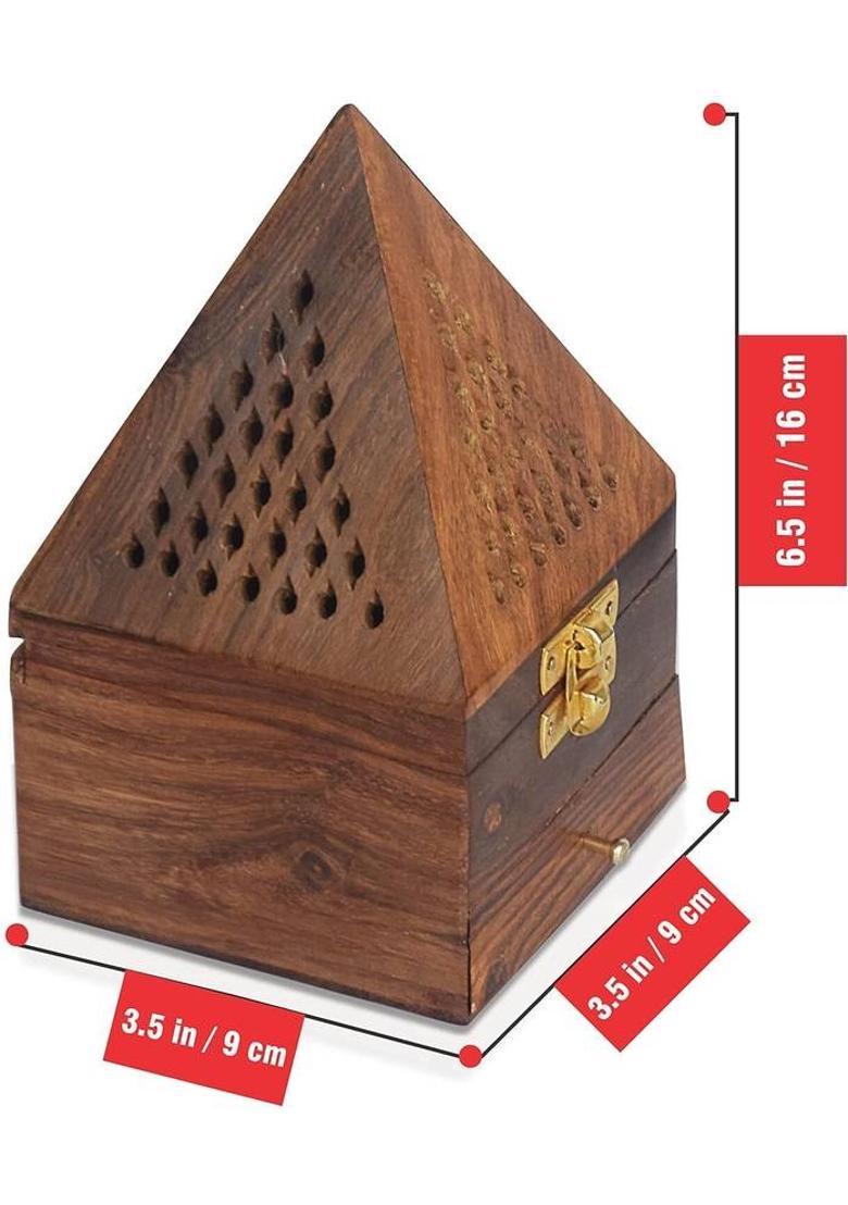 VIAPRADHAN Pyramid Shape Wooden Incense Holder Box for Aromatherapy & Temple Use Wooden Incense Holder&nbsp;&nbsp;(Brown) - Indya