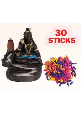 Jiyansh Creation Combo Pack of Lord Shiva Idol Chowki Backflow Incense Holder with 30 units Decorative Showpiece - 10 cm&nbsp;&nbsp;(Polyresin, Blue)