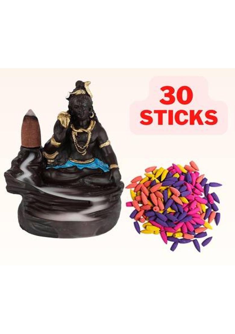 Jiyansh Creation Combo Pack of Lord Shiva Idol Chowki Backflow Incense Holder with 30 units Decorative Showpiece - 10 cm&nbsp;&nbsp;(Polyresin, Blue) - Indya
