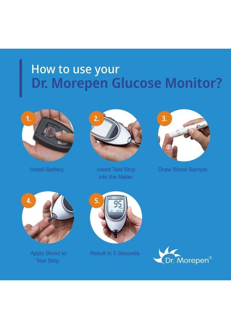 Dr. Morepen BG03 with 50 Strips (Combo Kit) Glucometer&nbsp;&nbsp;(Black & Grey) - Indya