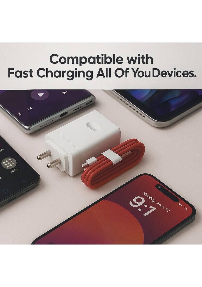 SB 100 W SuperVOOC 9 A Wall Charger for Mobile with Detachable Cable&nbsp;&nbsp;(White, Cable Included) - Indya