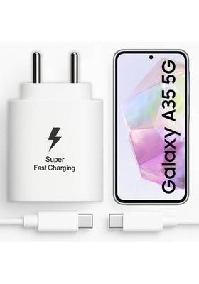 RoarX 25 W PPS 3 A Wall Charger for Mobile with Detachable Cable&nbsp;&nbsp;(White, Superfast Charger for Samsung Galaxy A35 5g Fast Charger Adapter, Cable Included)