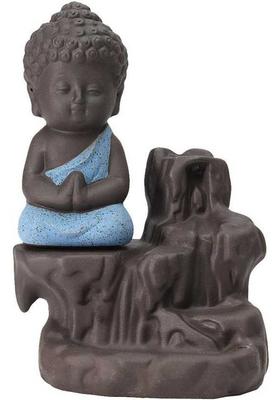 AROHI ENTERPRISES Smoke Fountain Buddha for Home Decor Big Decorative showpiece with 10 Free Smoke backflow Scented Cone incenses Decorative Showpiece - 12 cm&nbsp;&nbsp;(Polyresin, Orange, Black)