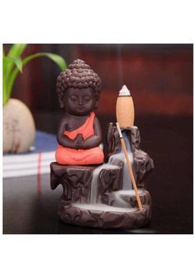 Poojan Samagri Buddha Orange Smoke Backflow Cone Decorative Incense Holder 10 Backflow Cones FREE Decorative Showpiece - 10 cm&nbsp;&nbsp;(Polyresin, Orange)