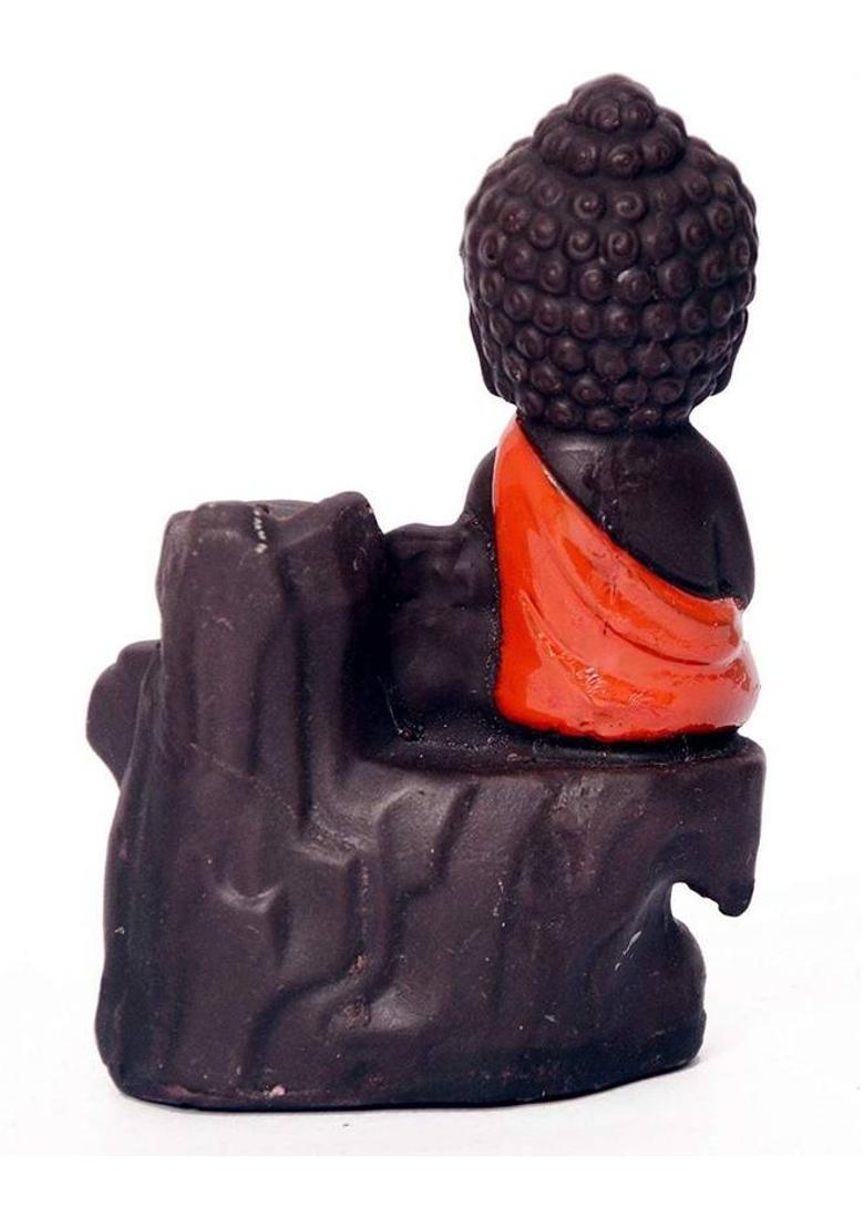 Poojan Samagri Buddha Orange Smoke Backflow Cone Decorative Incense Holder 10 Backflow Cones FREE Decorative Showpiece - 10 cm&nbsp;&nbsp;(Polyresin, Orange) - Indya