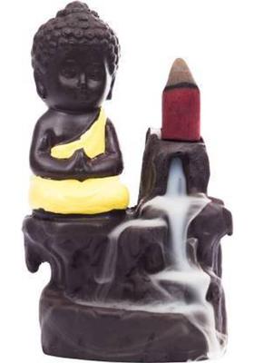 Corvell Handcrafted Meditation Monk Buddha | smoke Backflow Buddha with 10 Incenses Decorative Showpiece - 12 cm&nbsp;&nbsp;(Polyresin, Yellow, Multicolor)