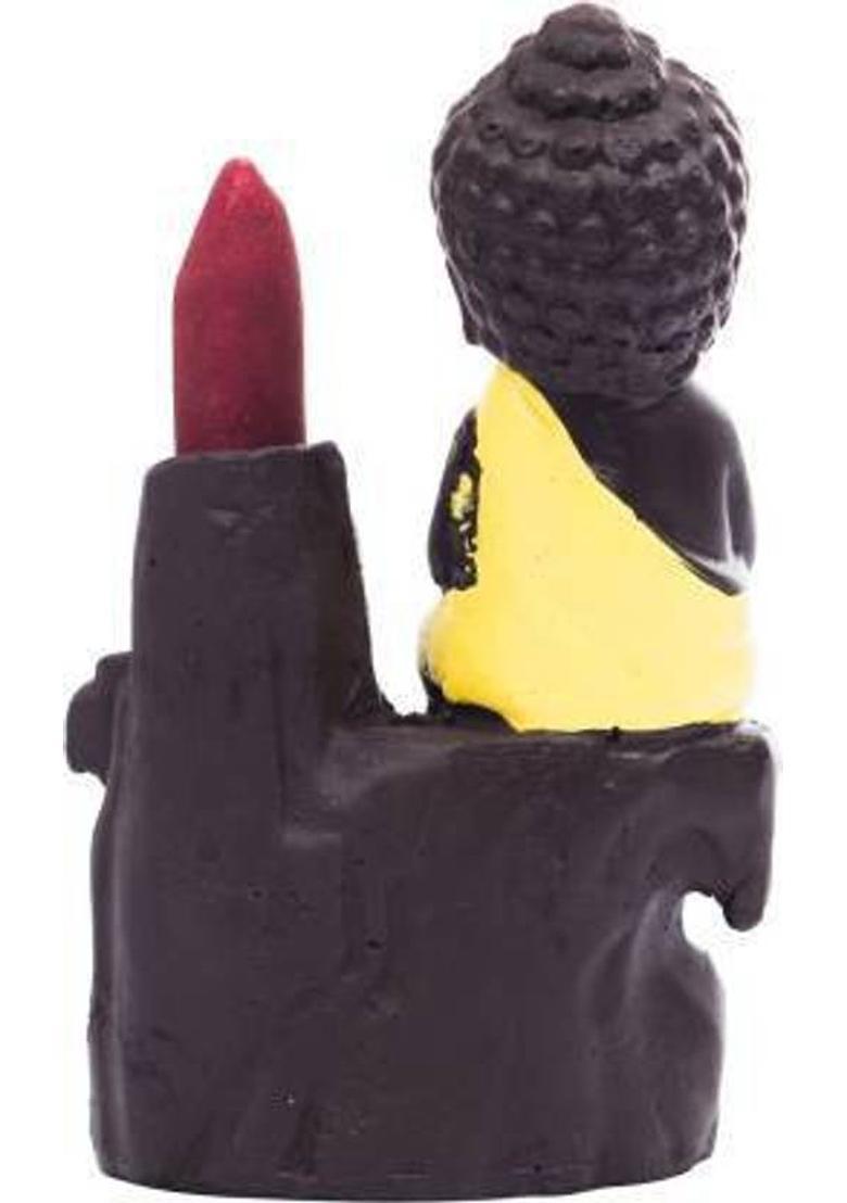 Corvell Handcrafted Meditation Monk Buddha | smoke Backflow Buddha with 10 Incenses Decorative Showpiece - 12 cm&nbsp;&nbsp;(Polyresin, Yellow, Multicolor) - Indya