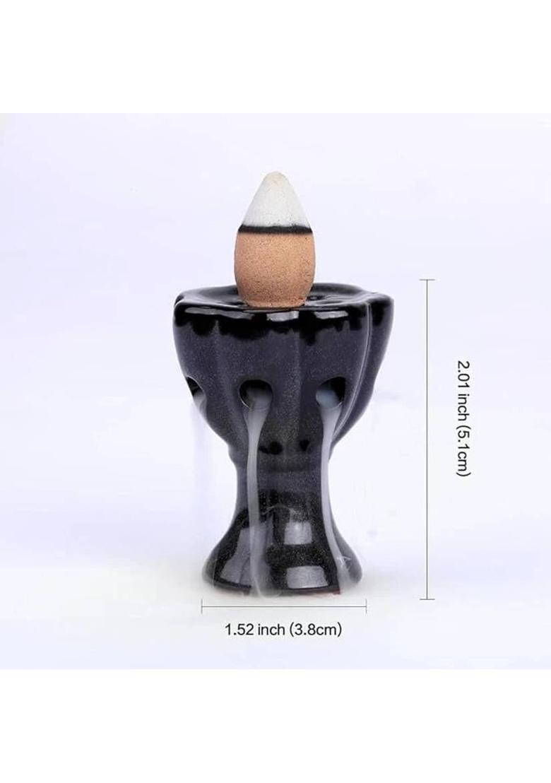 Neema Handicrafts House Neema Ceramic Backflow Incense Holder|Decorative ConeBurner Stand (Pack of 7 pc) Decorative Showpiece - 5.1 cm&nbsp;&nbsp;(Ceramic, Black) - Indya