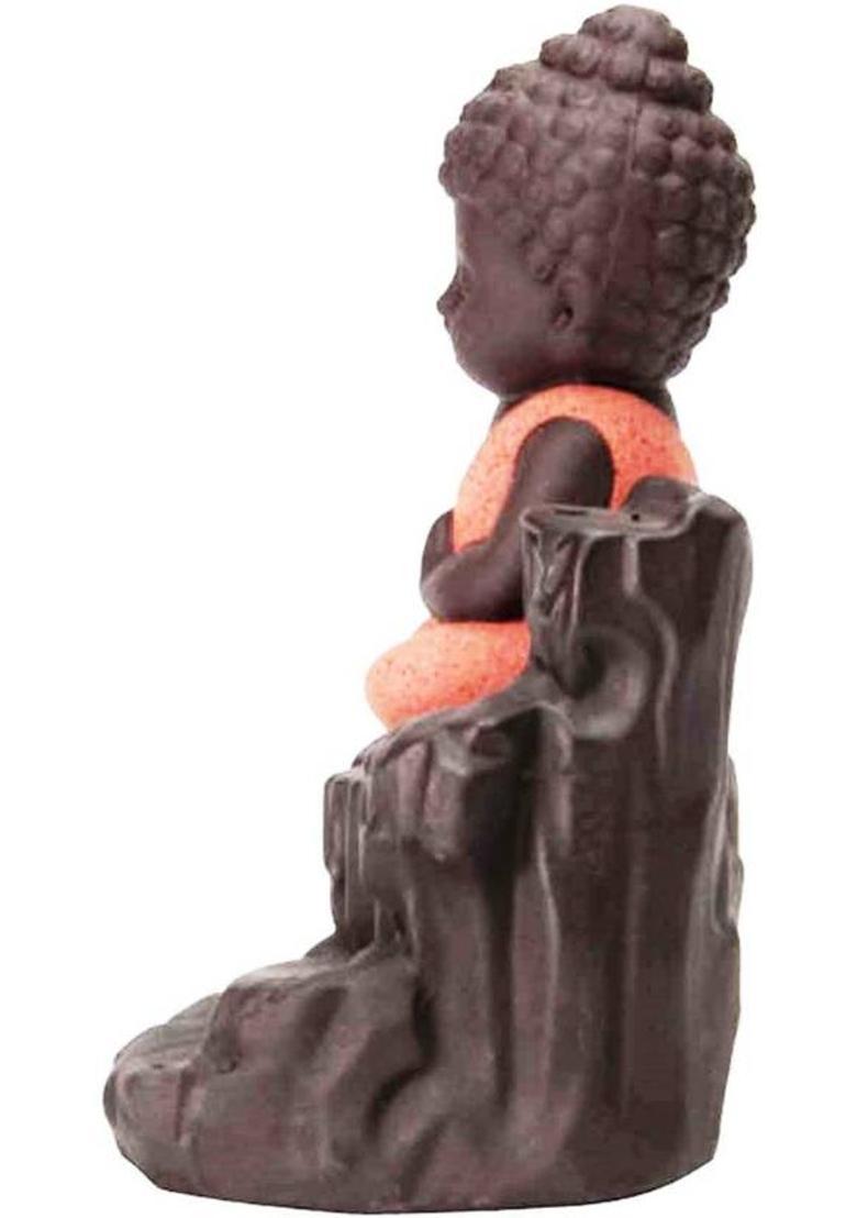 HOUSENEEDS Set of 2 Meditating Monk Buddha Smoke Backflow Cone Incense Holder Decorative Showpiece Decorative Showpiece - 12 cm&nbsp;&nbsp;(Polyresin, Pink, Brown) - Indya