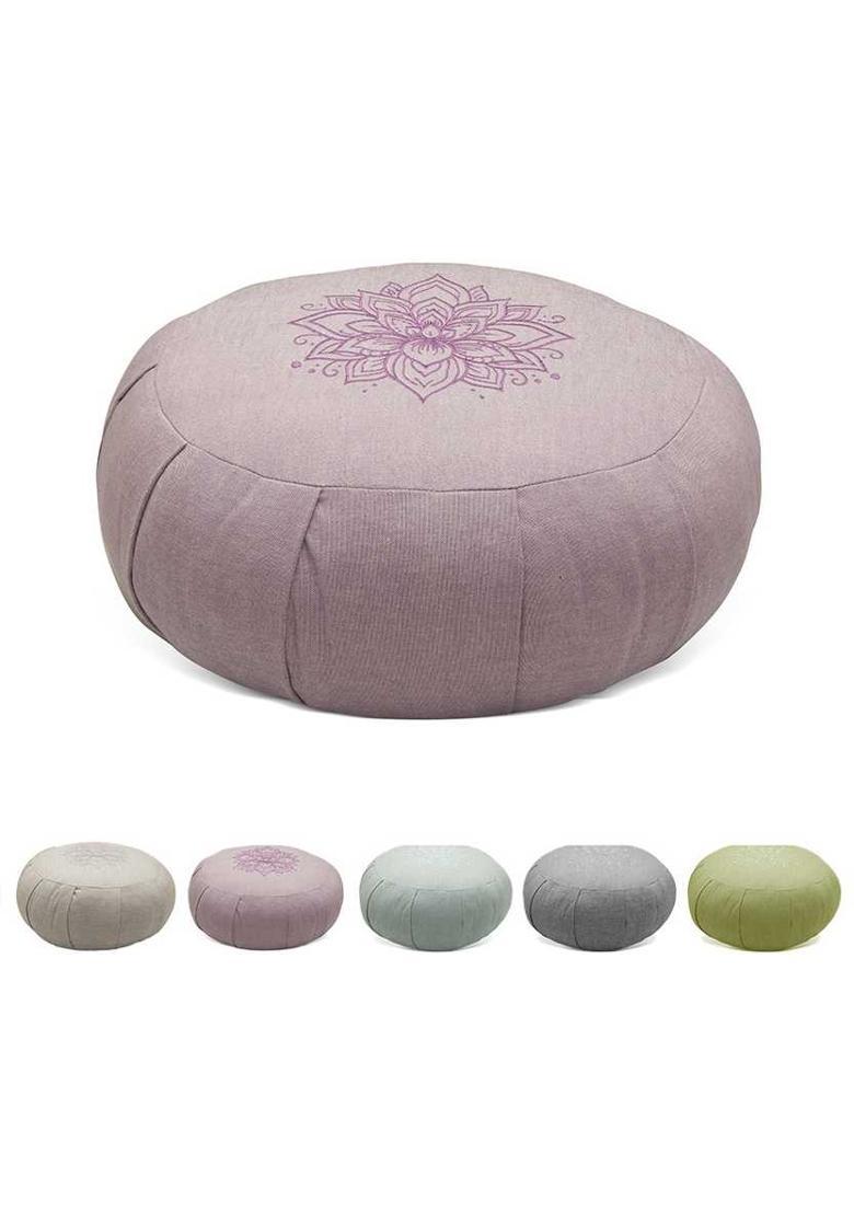 Sarveda Zafu Meditation Cushion | Lotus Embroidery | Lavender Yoga Blocks&nbsp;&nbsp;(Purple Pack of 1) - Indya