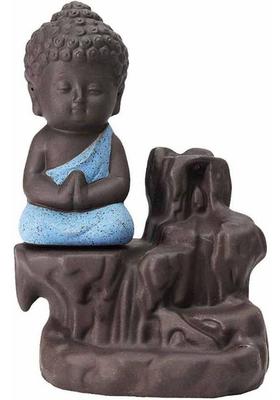Manthan Meditating Monk Buddha Smoke Backflow Cone Incense Showpiece with 10 Smoke Backflow Cone Incenses… Polyresin Incense Holder&nbsp;&nbsp;(Multicolor)