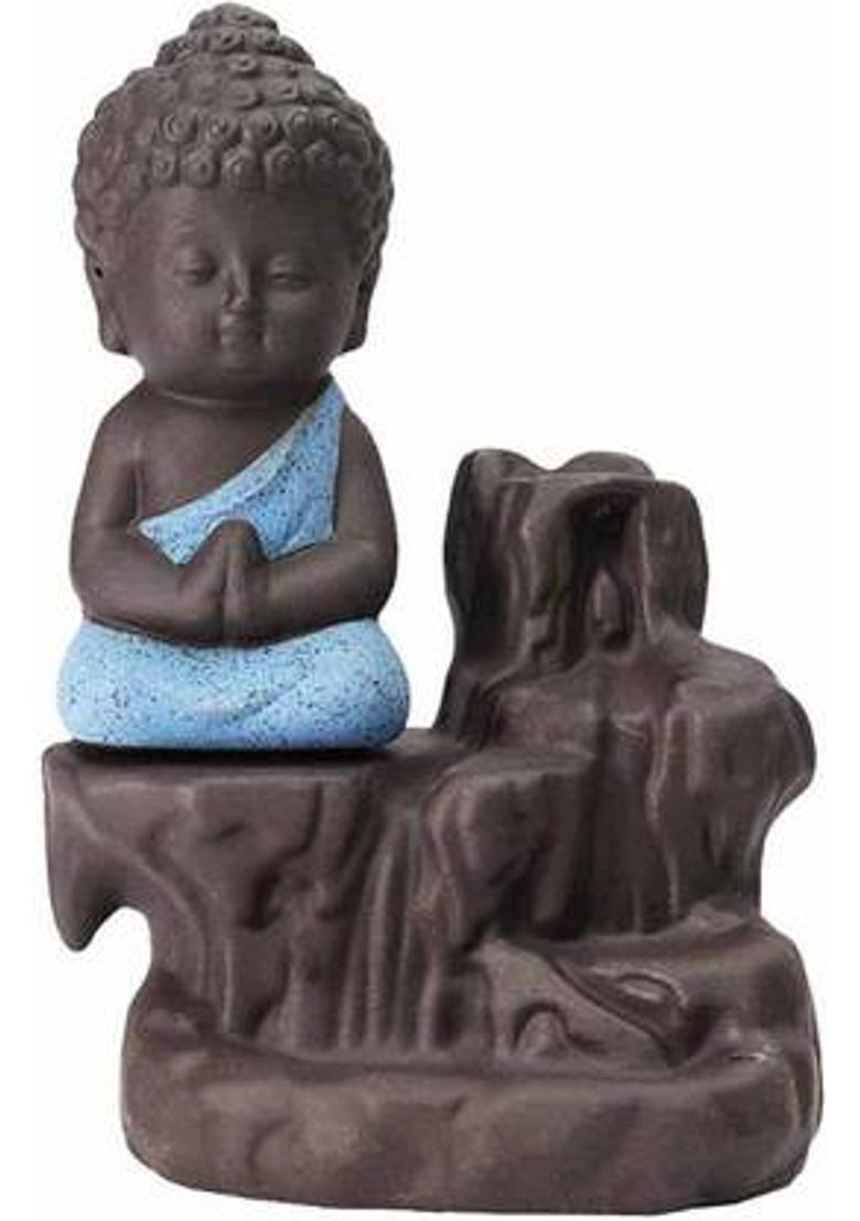 Manthan Meditating Monk Buddha Smoke Backflow Cone Incense Showpiece with 10 Smoke Backflow Cone Incenses… Polyresin Incense Holder&nbsp;&nbsp;(Multicolor) - Indya