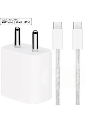 RoarX 25 W Supercharge 3 A Wall Charger for Mobile with Detachable Cable&nbsp;&nbsp;(25W Type C iPhone 15 charger adapter apple with Braided Type C to C Cable, Cable Included)