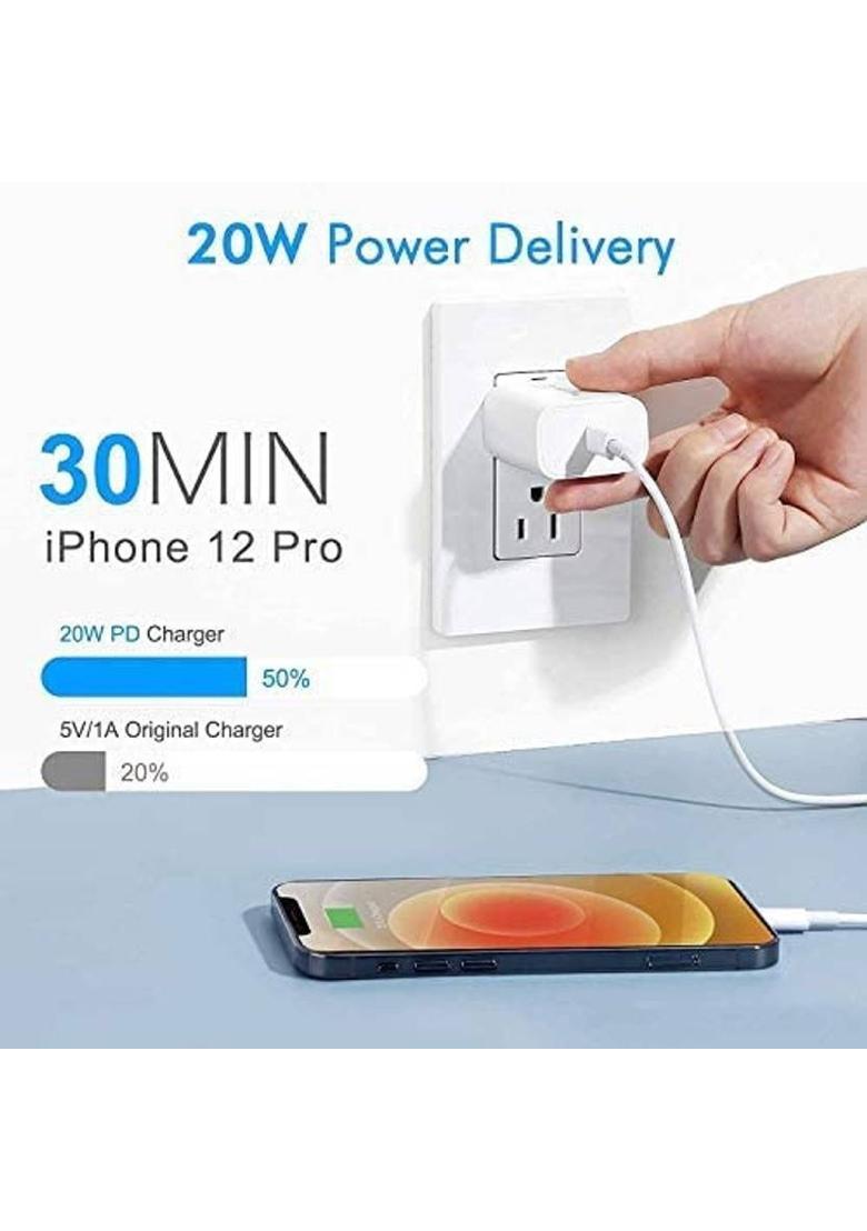 MAK 20 W PD 3.4 A Wall Charger for Mobile with Detachable Cable&nbsp;&nbsp;(White, Cable Included) - Indya