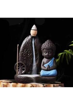 NRSON Meditating Chakra Fountain Monk Buddha Smoke Backflow Cone Incense Holder Decorative Showpiece - 10 cm (Polyresin, Black, Blue) Decorative Showpiece - 15 cm&nbsp;&nbsp;(Polyresin, Multicolor)