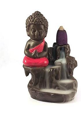 Tushhk Adorn Meditating Small Baby Monk Buddha Smoke Backflow Cone Holder W/ 10 Incense Cones Decorative Showpiece - 12 cm&nbsp;&nbsp;(Polyresin, Multicolor)