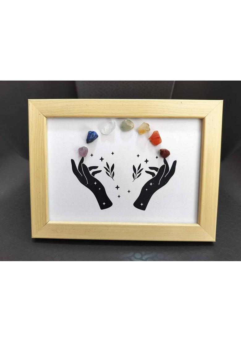 Shivalaya Gems Crystal 7 Chakras Magic Hands Crystal Frame | Healing Crystal Frame Decorative Showpiece - 21 cm&nbsp;&nbsp;(Wood, Multicolor) - Indya