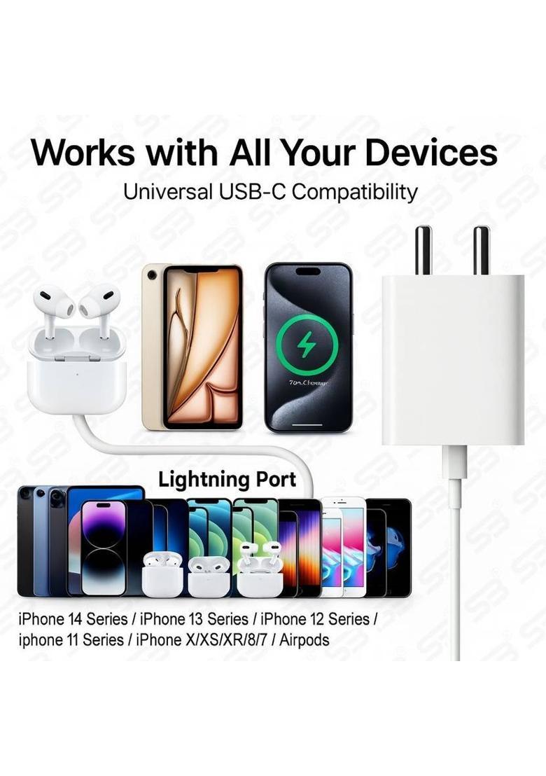 SB 20 W Quick Charge 3 A Wall Charger for Mobile with Detachable Cable&nbsp;&nbsp;(White, Cable Included) - Indya