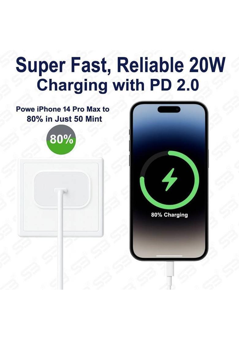 SB 20 W Quick Charge 3 A Wall Charger for Mobile with Detachable Cable&nbsp;&nbsp;(White, Cable Included) - Indya