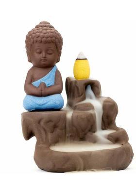 A & S VENTURES Smoke Buddha Idol Fountain with Smoke Backflow 1 Holder with 51 Cones Polyresin Incense Holder Set&nbsp;&nbsp;(Black, Blue)