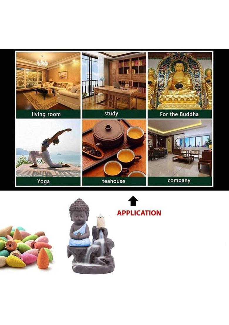 A & S VENTURES Smoke Buddha Idol Fountain with Smoke Backflow 1 Holder with 51 Cones Polyresin Incense Holder Set&nbsp;&nbsp;(Black, Blue) - Indya